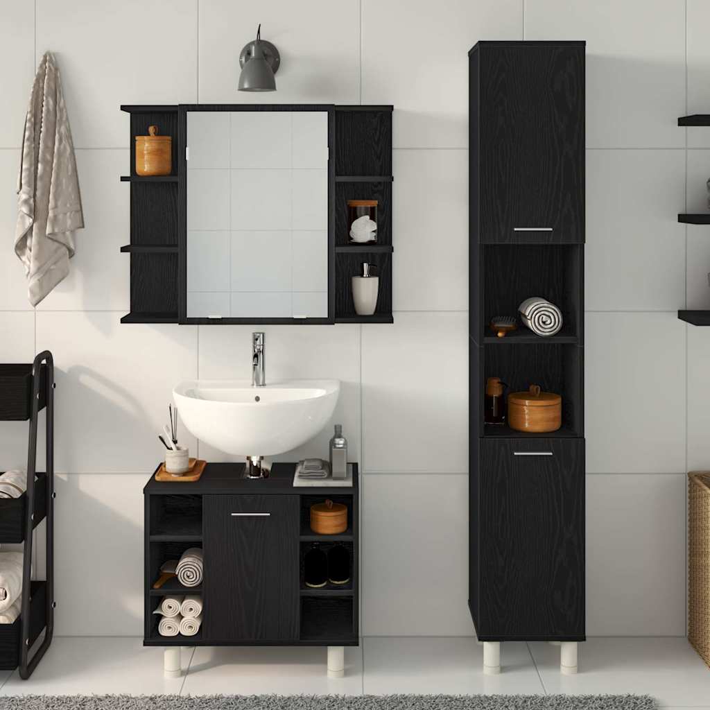 Bathroom Furniture Set with Door 3 pcs Black 30 x 30 x 179.5 cm