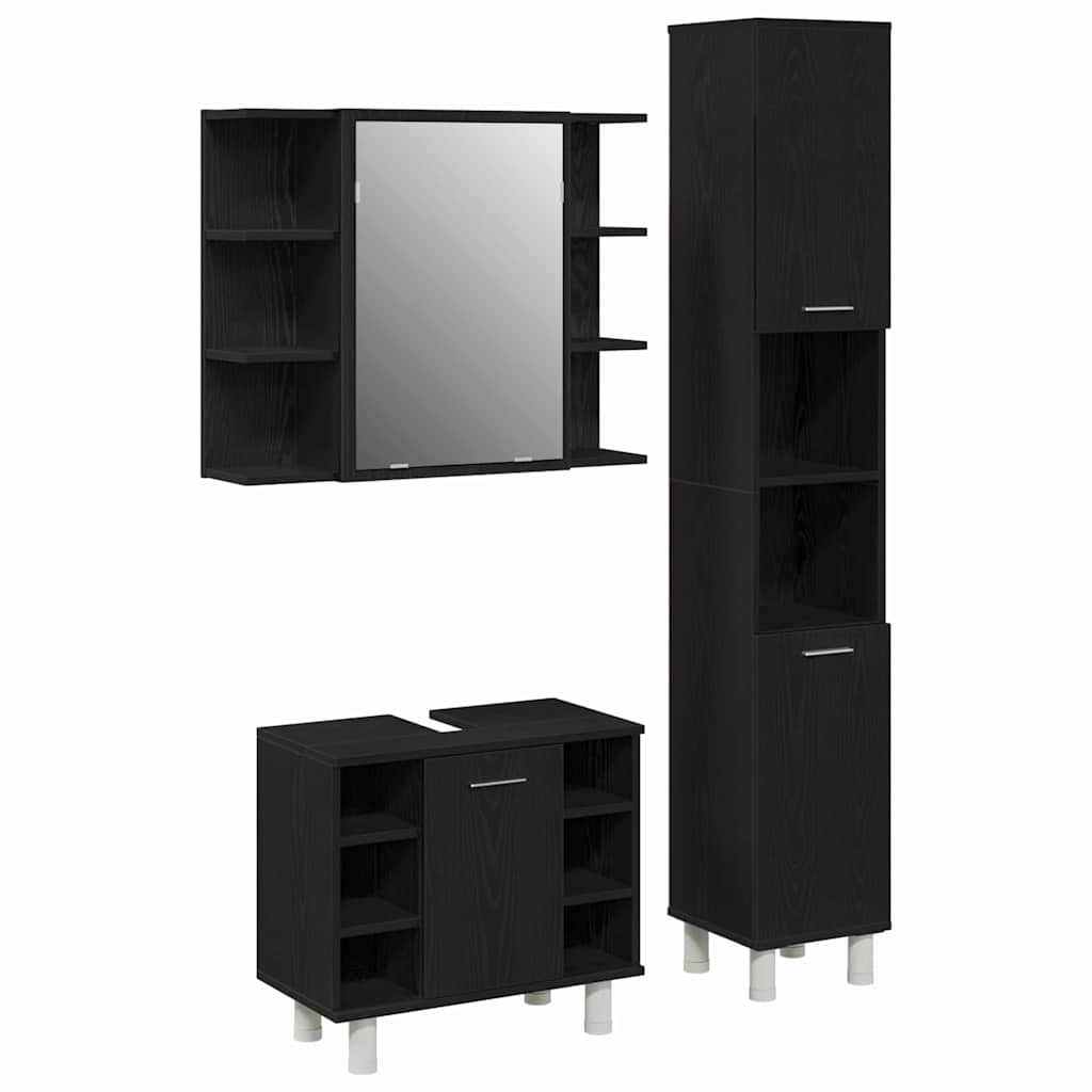 Bathroom Furniture Set with Door 3 pcs Black 30 x 30 x 179.5 cm
