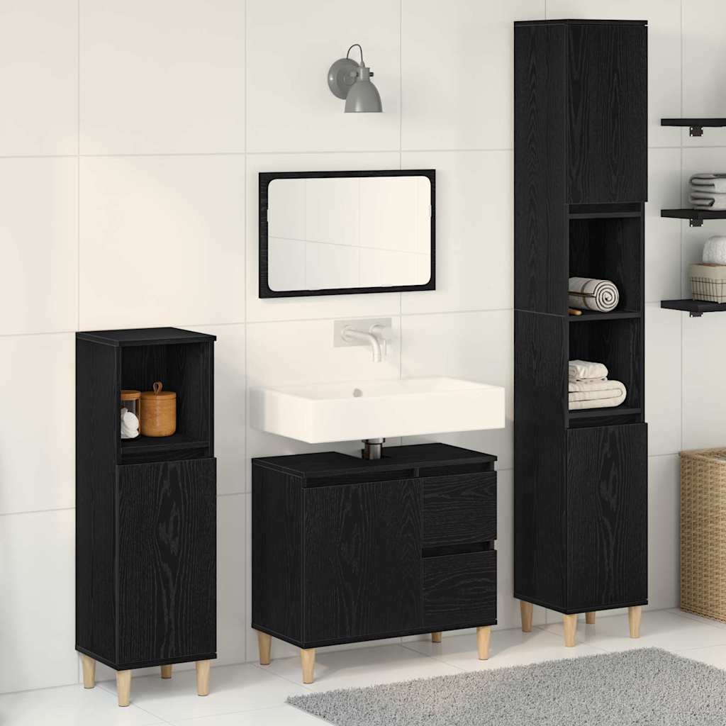 Bathroom Furniture Set with Drawer 3 pcs Black 30 x 30 x 180 cm