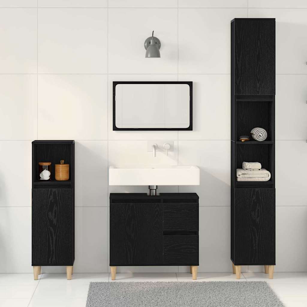 Bathroom Furniture Set with Drawer 3 pcs Black 30 x 30 x 180 cm
