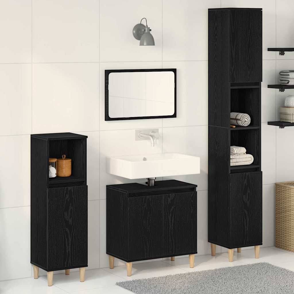 Bathroom Furniture Set with Door 3 pcs Black 30 x 30 x 180 cm
