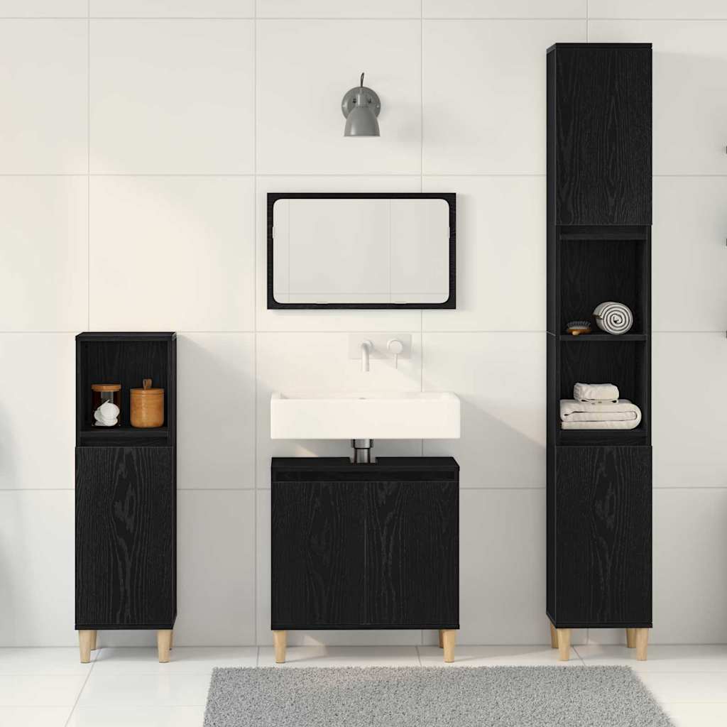 Bathroom Furniture Set with Door 3 pcs Black 30 x 30 x 180 cm