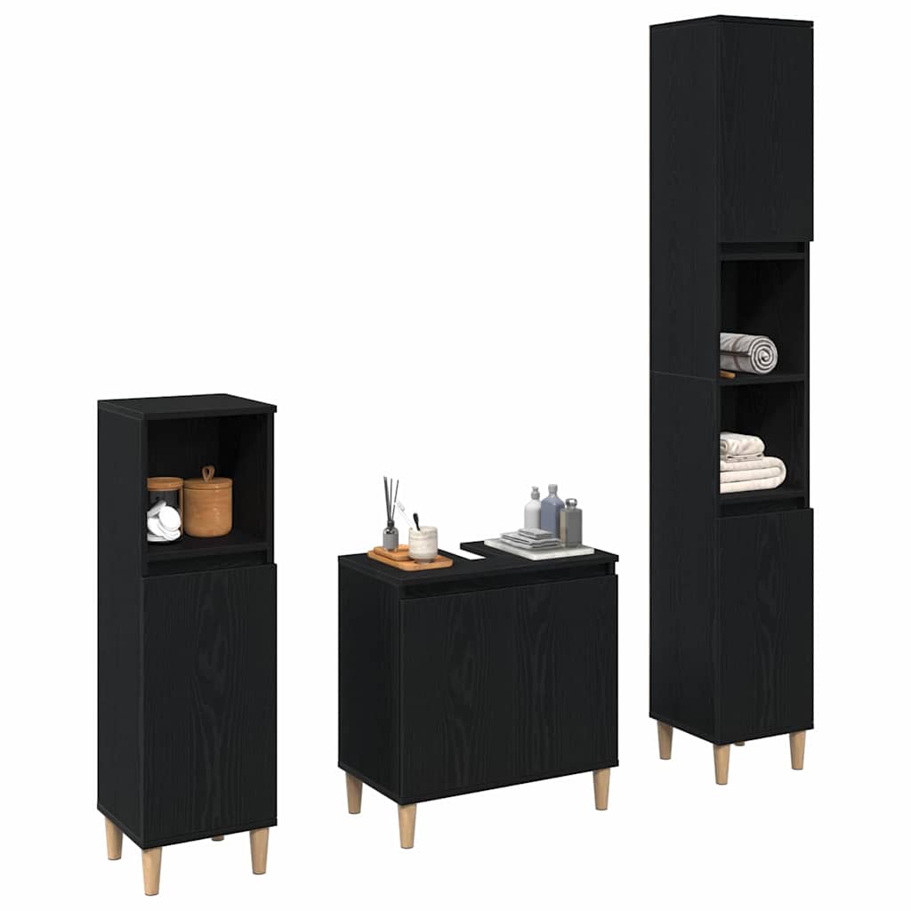 Bathroom Furniture Set with Door 3 pcs Black 30 x 30 x 180 cm