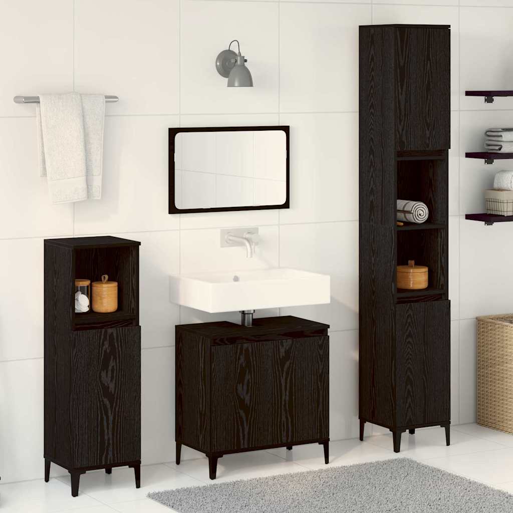 Bathroom Furniture Set with Door 3 pcs Black 30 x 30 x 180 cm