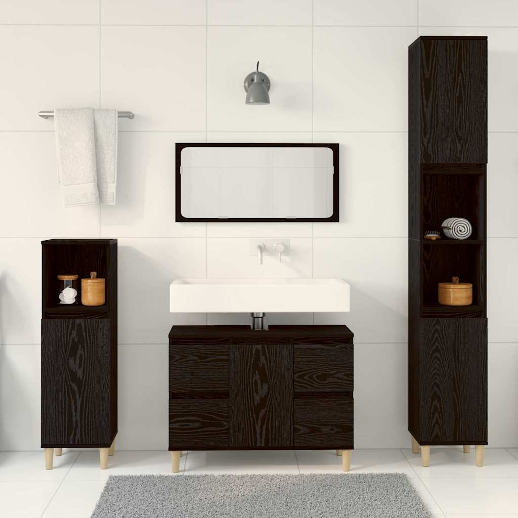 Bathroom Furniture Set with Drawer 3 pcs Black 30 x 30 x 180 cm