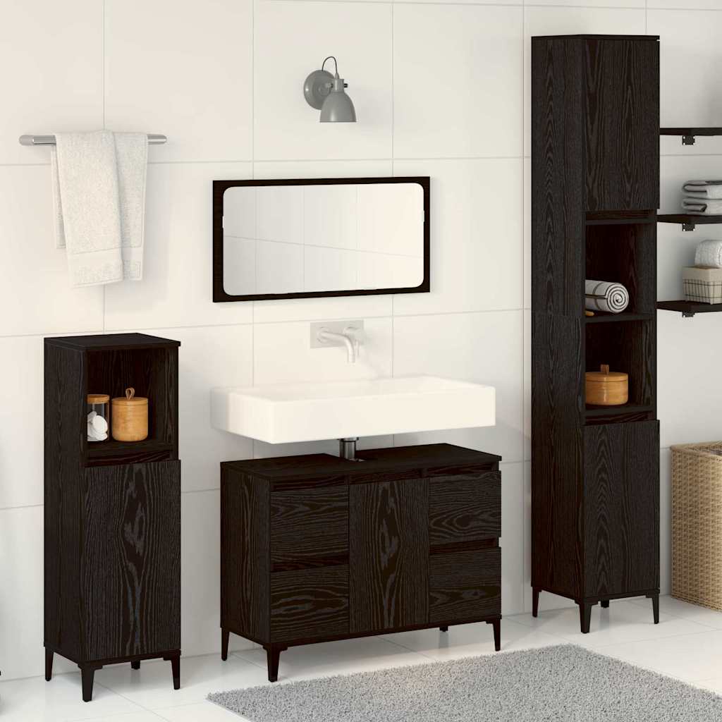 Bathroom Furniture Set with Drawer 3 pcs Black 30 x 30 x 180 cm