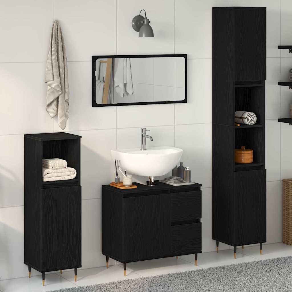 Bathroom Furniture Set 3 pcs Black Oak 30 x 30 x 190 cm