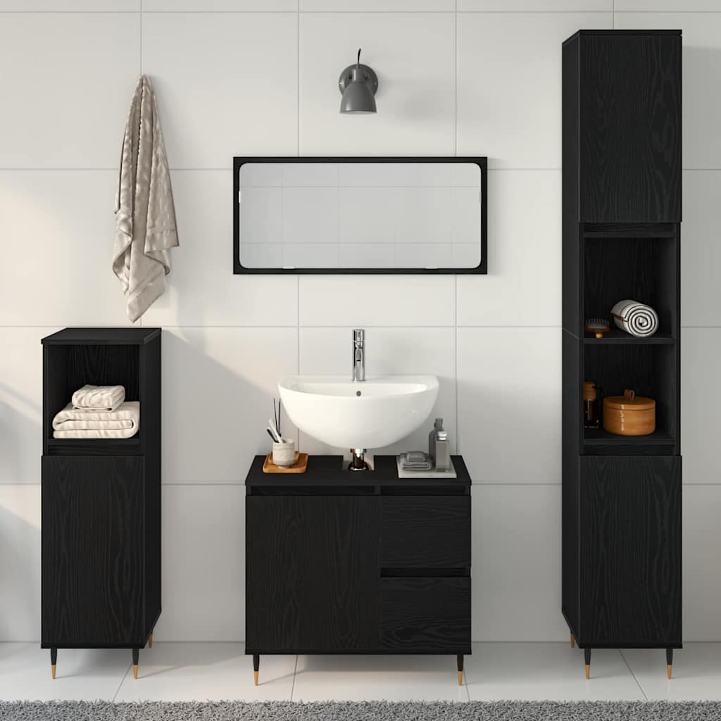 Bathroom Furniture Set 3 pcs Black Oak 30 x 30 x 190 cm