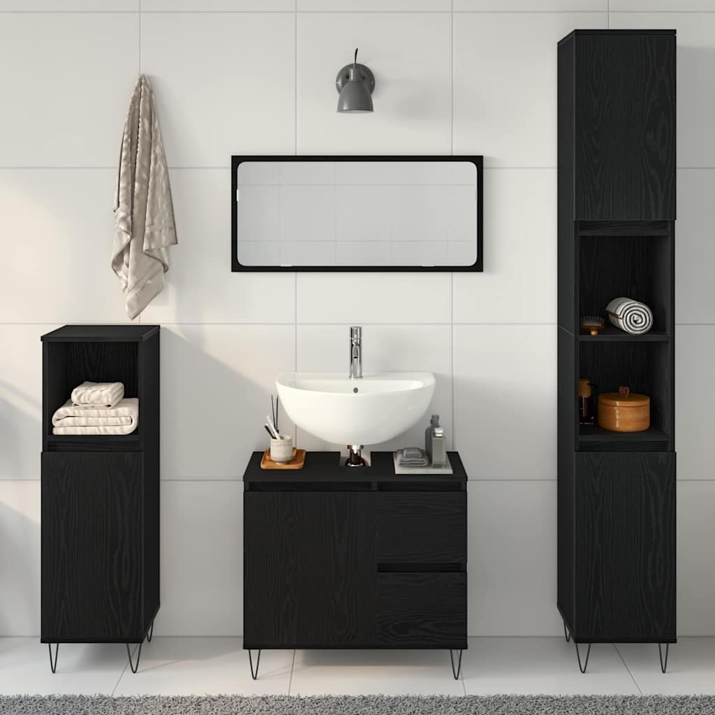 Bathroom Furniture Set 3 pcs Black Oak 30 x 30 x 190 cm