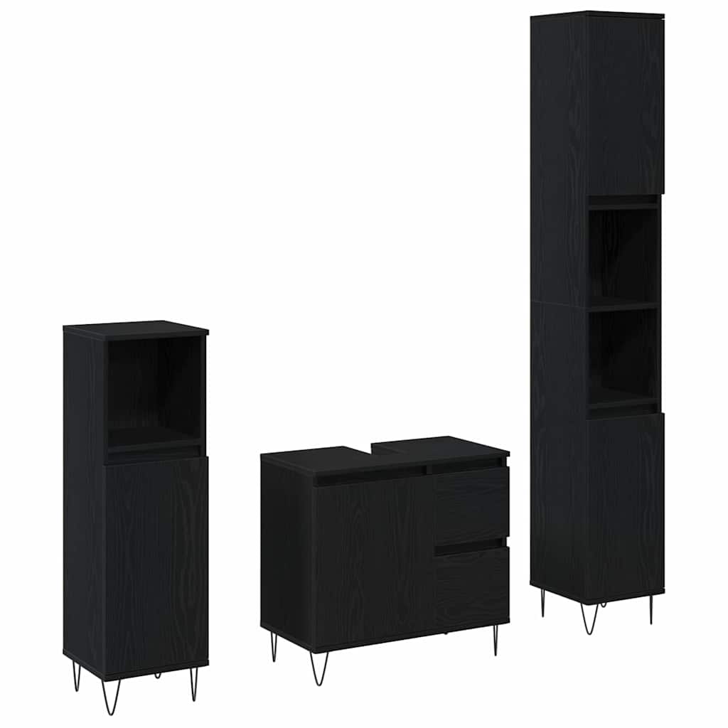 Bathroom Furniture Set 3 pcs Black Oak 30 x 30 x 190 cm