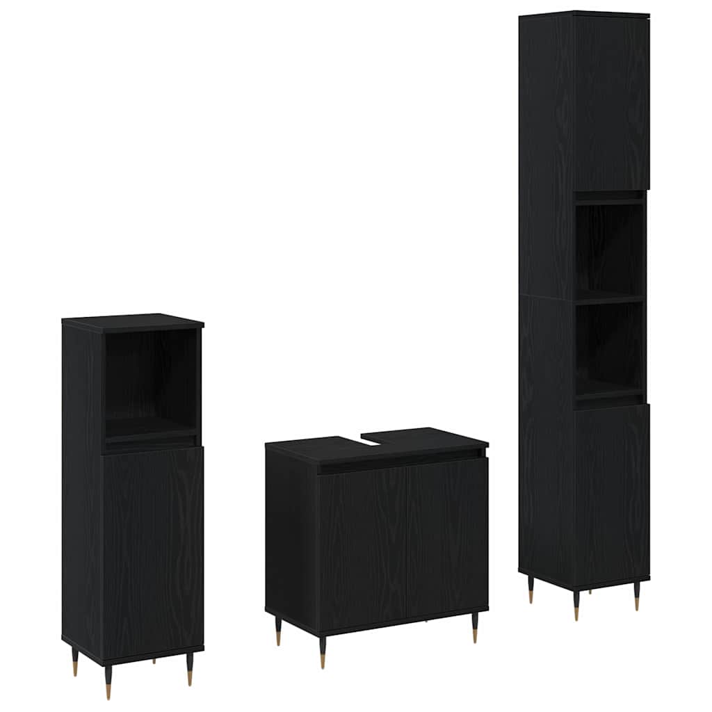 Bathroom Furniture Set 3 pcs Black Oak 30 x 30 x 190 cm