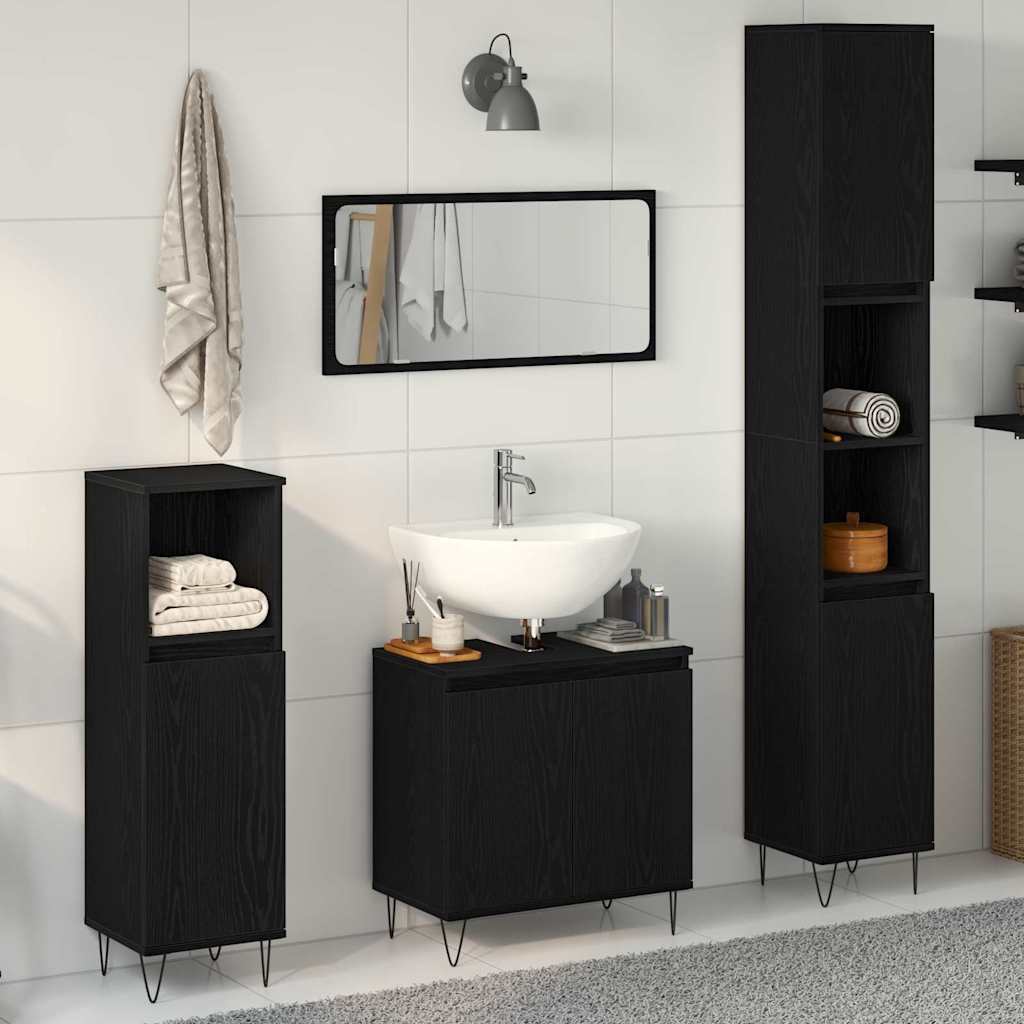 Bathroom Furniture Set 3 pcs Black Oak 30 x 30 x 190 cm