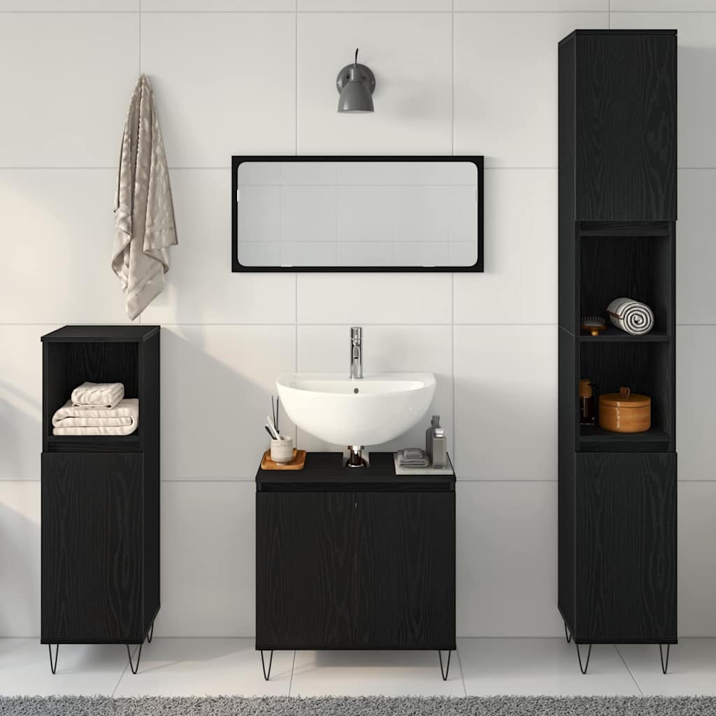 Bathroom Furniture Set 3 pcs Black Oak 30 x 30 x 190 cm