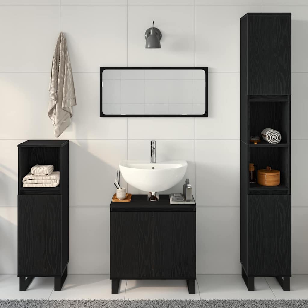 Bathroom Furniture Set with Door 3 pcs Black 30 x 30 x 190 cm