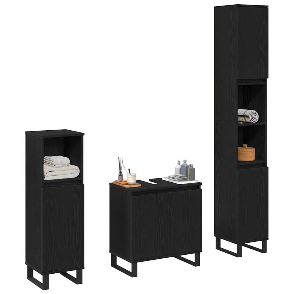 Bathroom Furniture Set with Door 3 pcs Black 30 x 30 x 190 cm