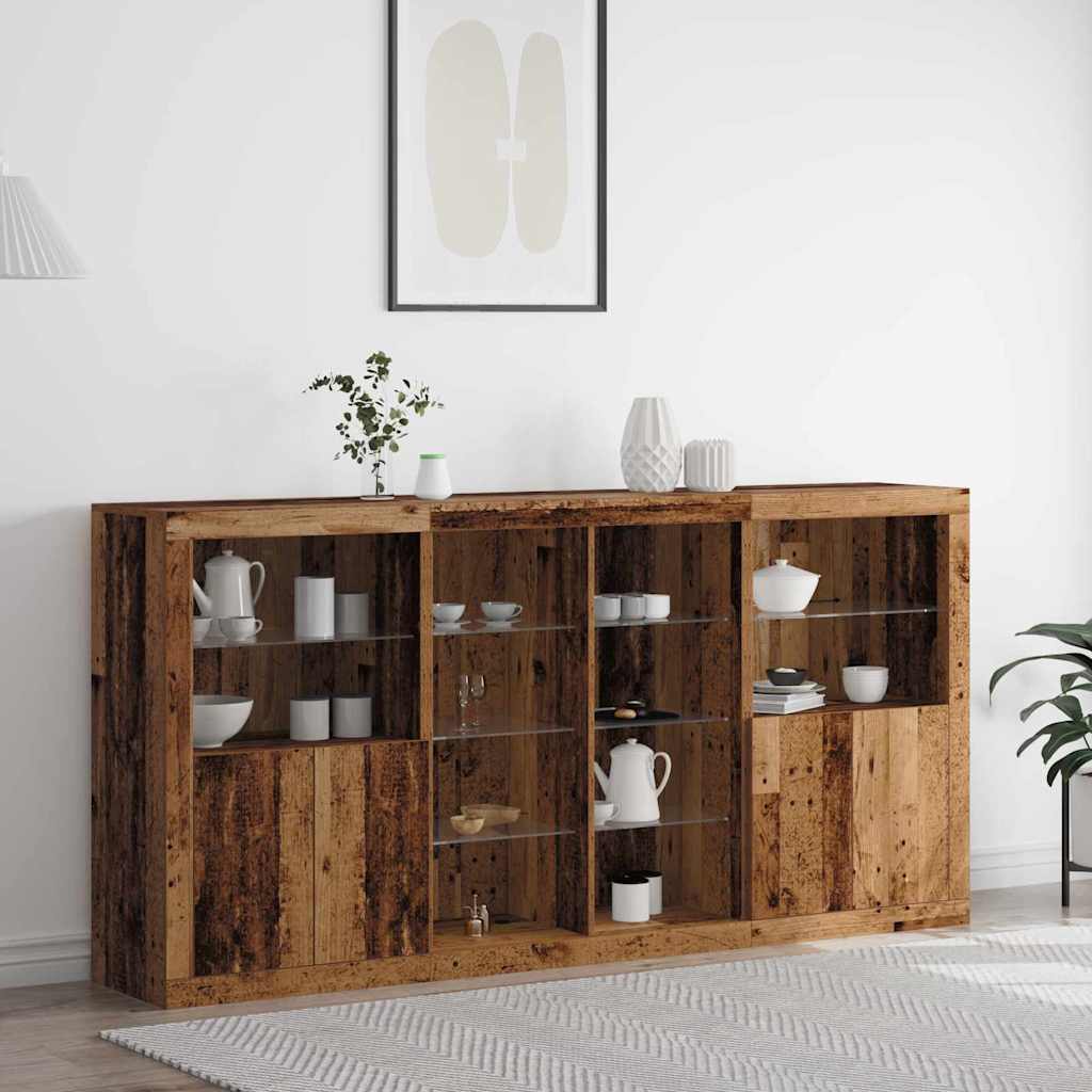 Sideboard 3 pcs Old wood 202 x 37 x 100 cm Engineered wood