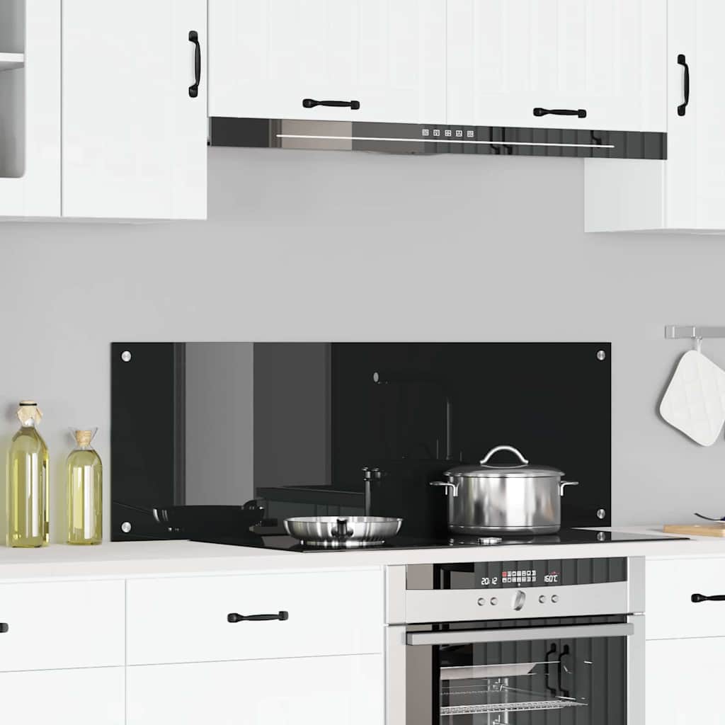 Kitchen Backsplash Black 120 x 40 x 0.6 cm Tempered Glass