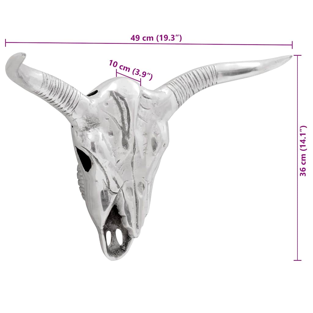 Bull Skull Silver 49 x 10 x 36 cm Aluminium