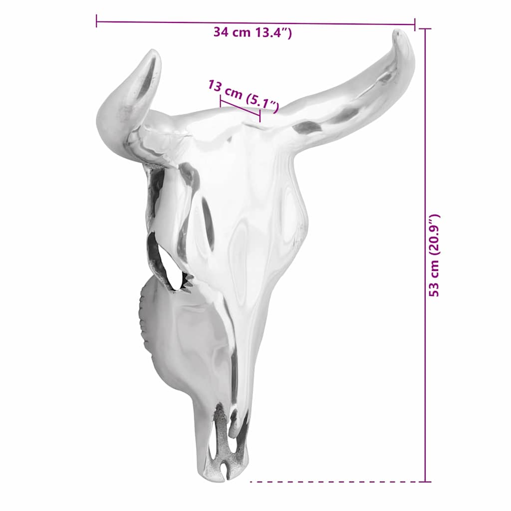 Bull Skull Silver 34 x 13 x 53 cm Aluminium