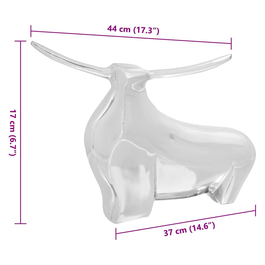 Bull Sculpture Silver 37 x 44 x 17 cm Aluminium