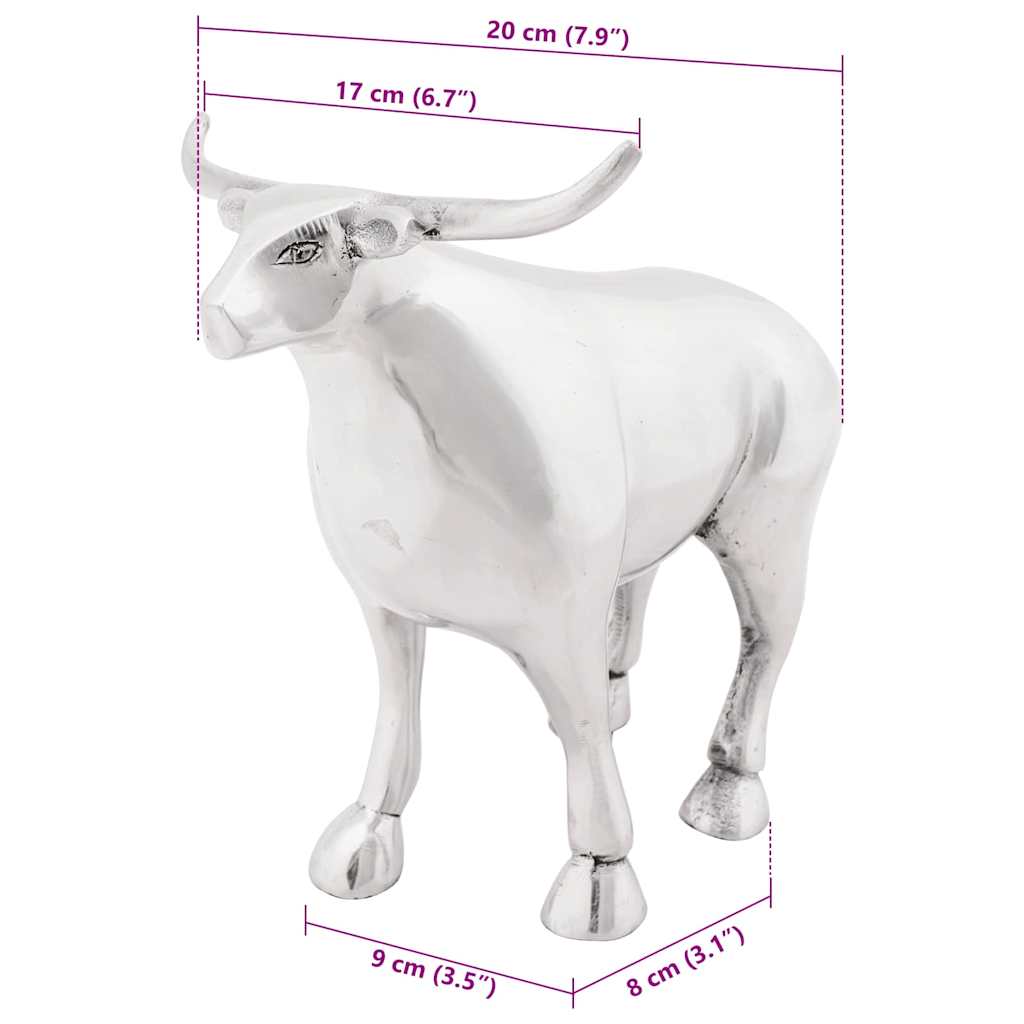 Bull Sculpture Silver 20 x 17 x 23 cm Aluminium