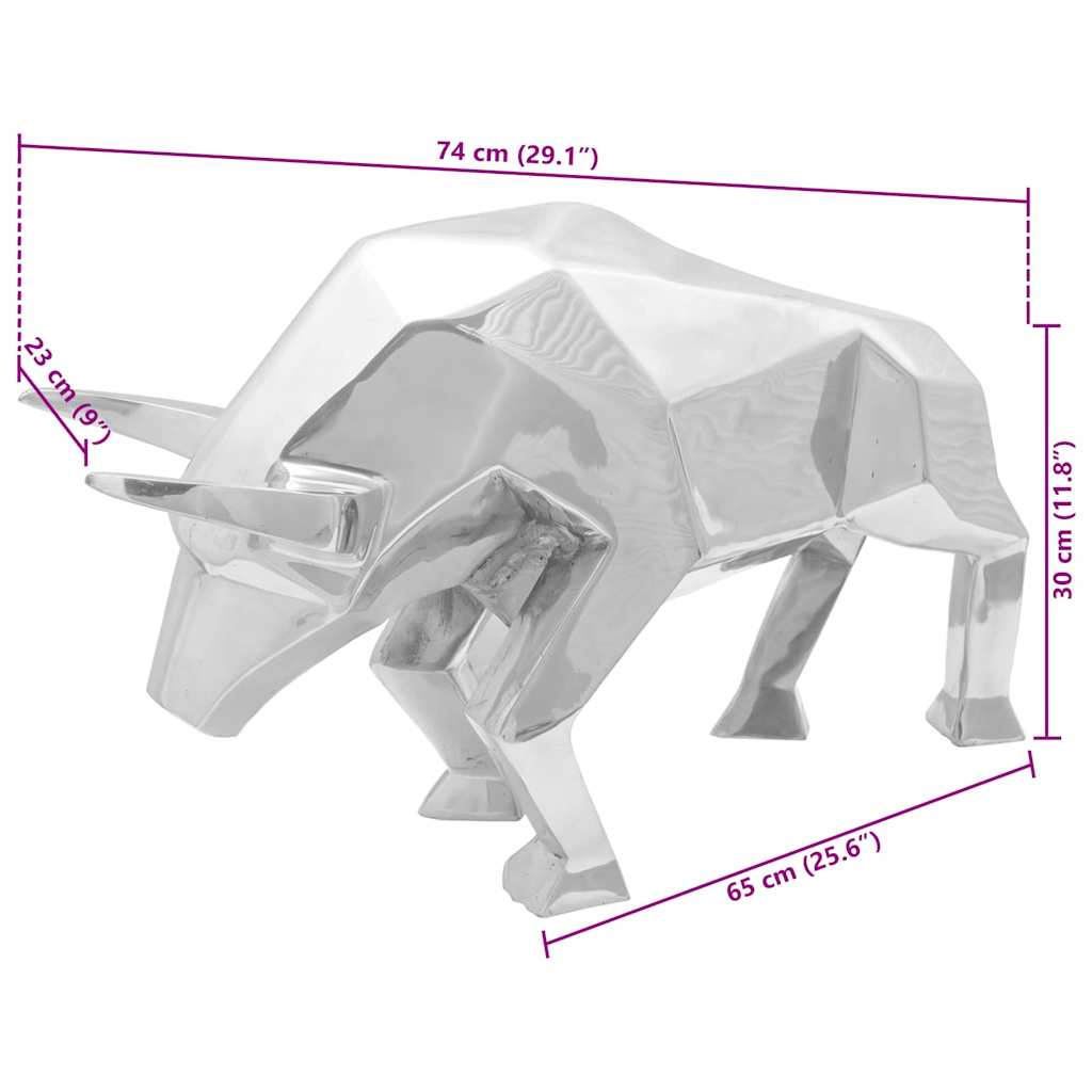Bull Sculpture Silver 74 x 23 x 39 cm Aluminium