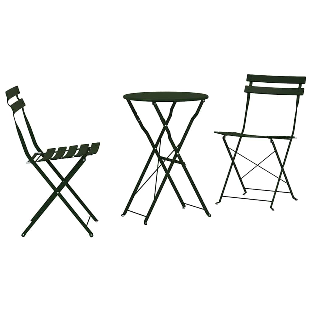 Folding Bistro Set 3 pcs Dark green Steel