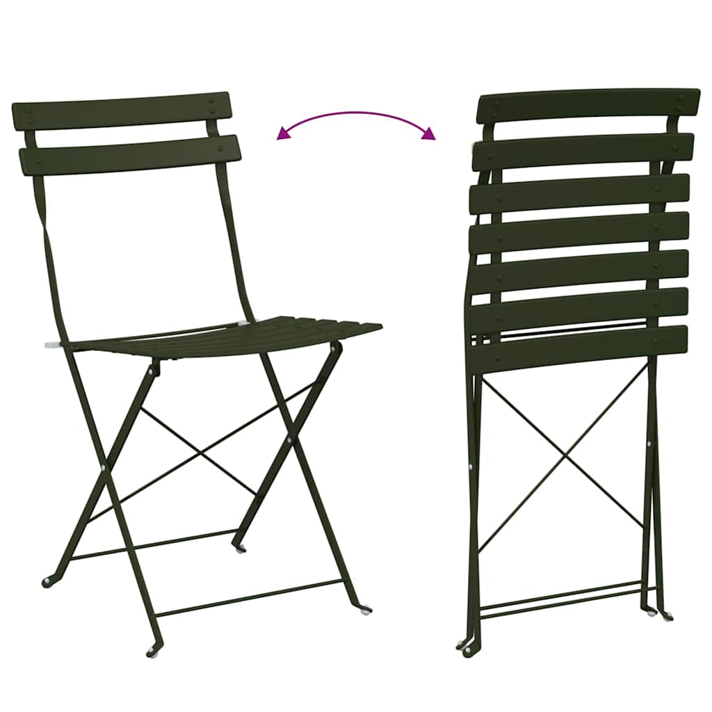 Folding Bistro Set 3 pcs Dark green Steel