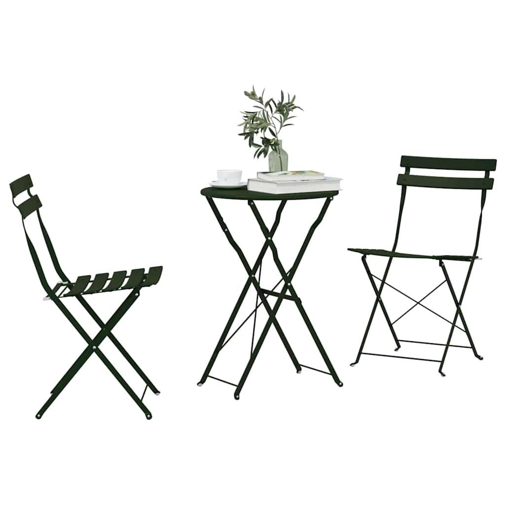 Folding Bistro Set 3 pcs Dark green Steel