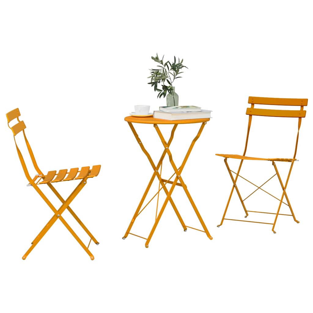 Folding Bistro Set 3 pcs Mustard Steel