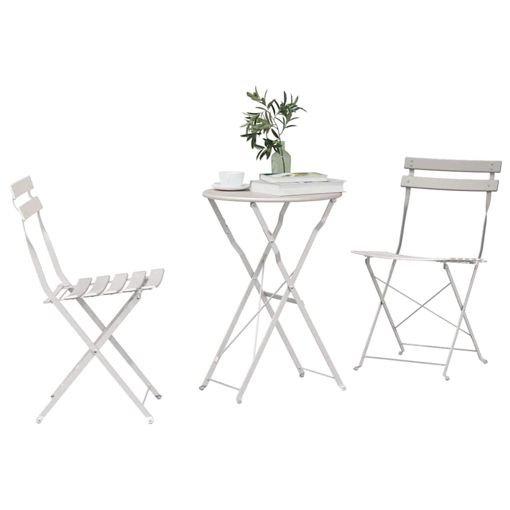 Folding Bistro Set 3 pcs Beige Steel