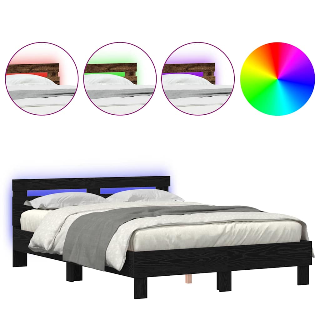 Bed Frame with Headboard Black oak 150 x 200 cm Engineered wood