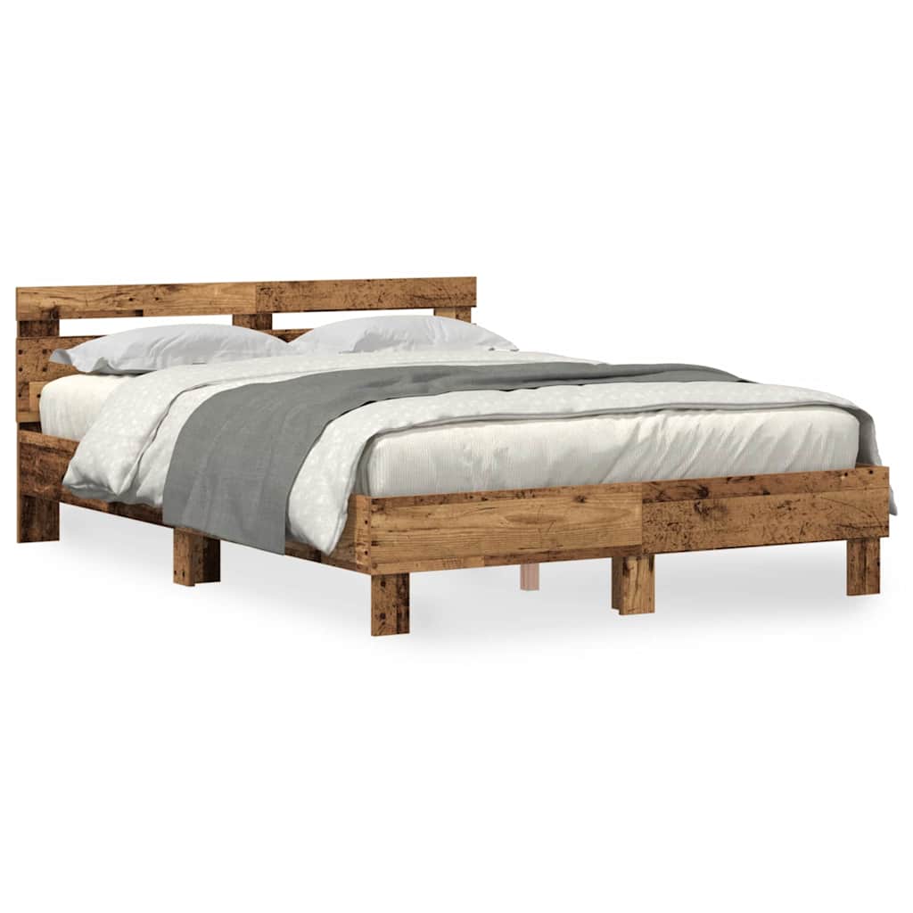 Bed Frame with Headboard Old wood 140 x 190 cm Engineered wood