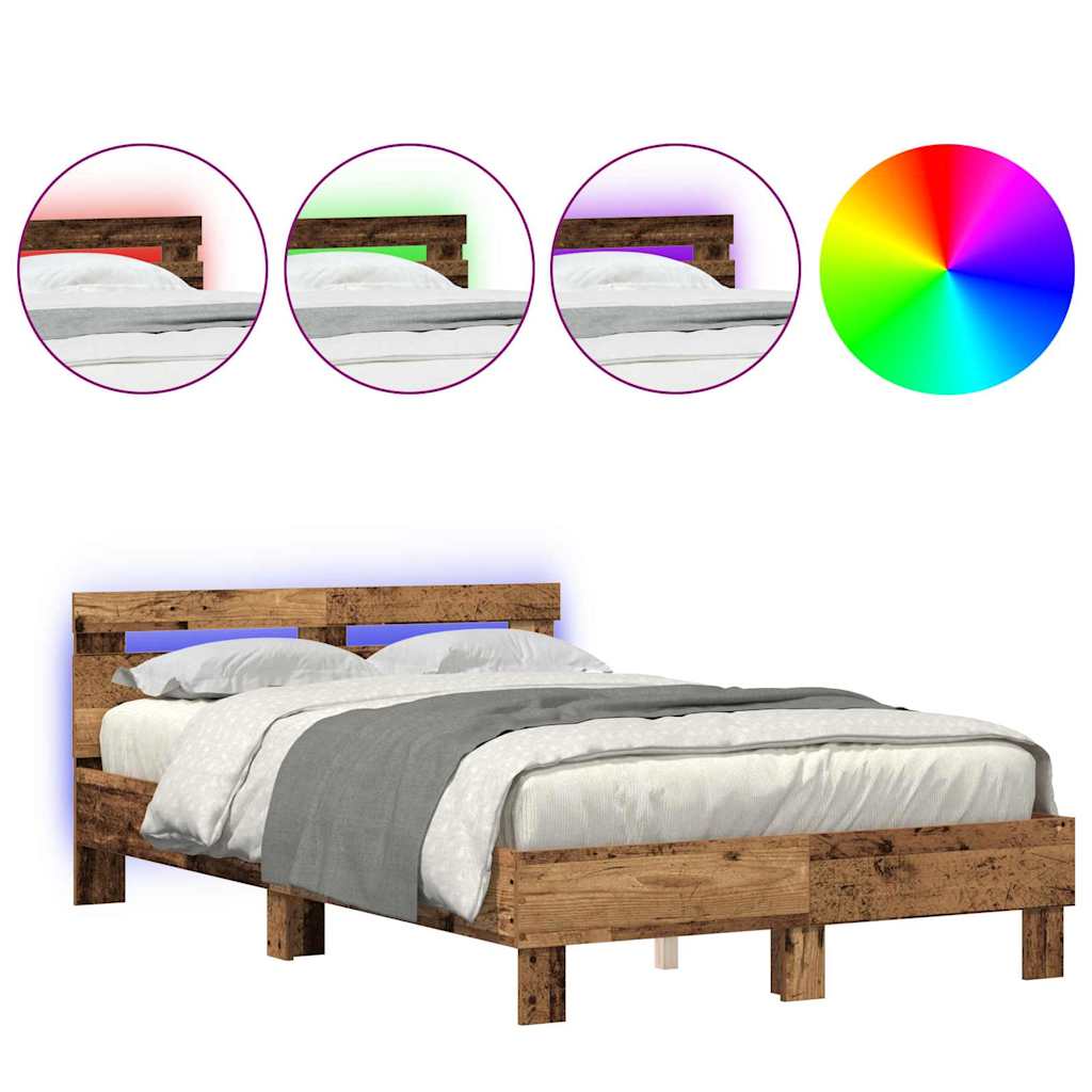 Bed Frame with Headboard Old wood 135 x 190 cm Engineered wood