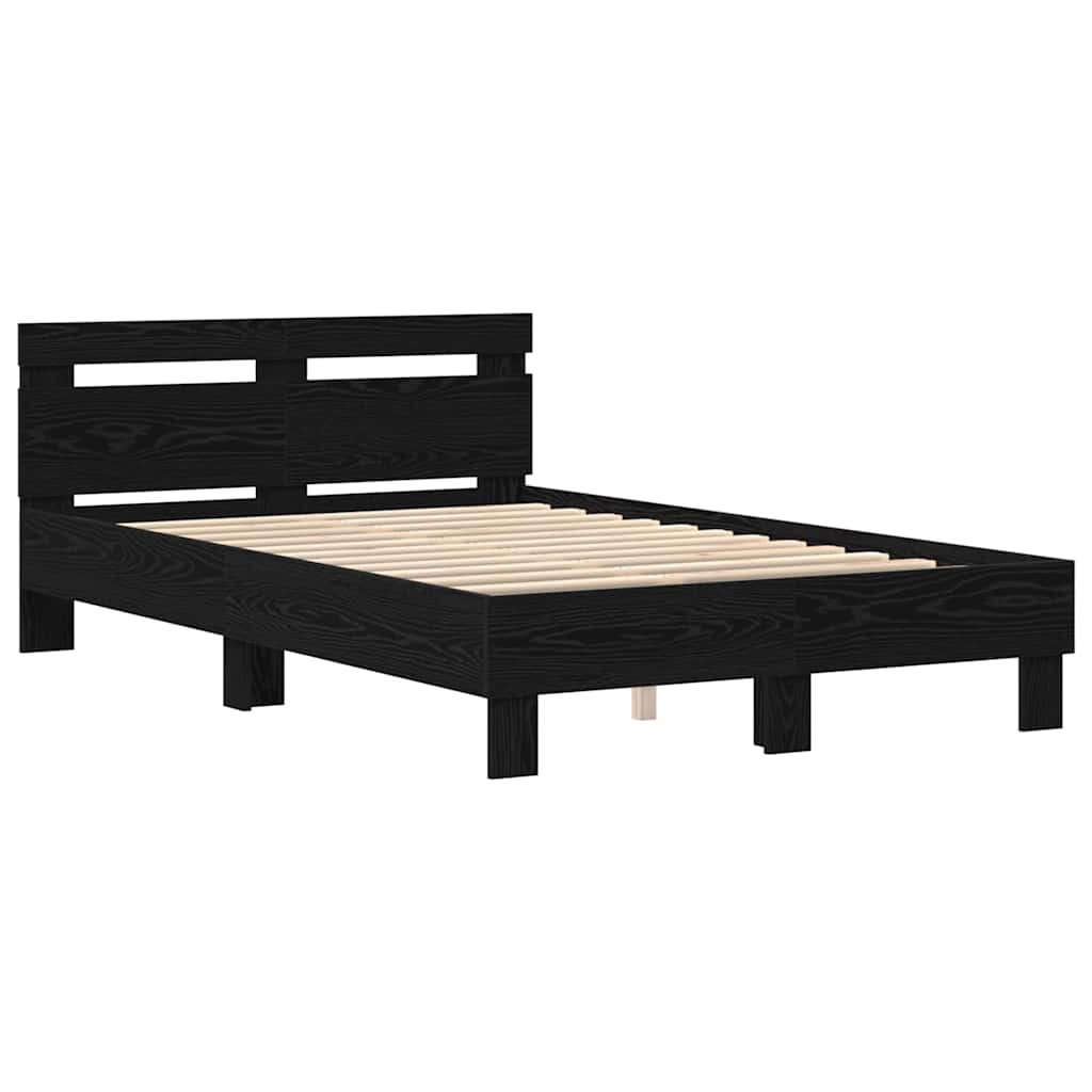 Bed Frame with Headboard Black oak 135 x 190 cm Engineered wood