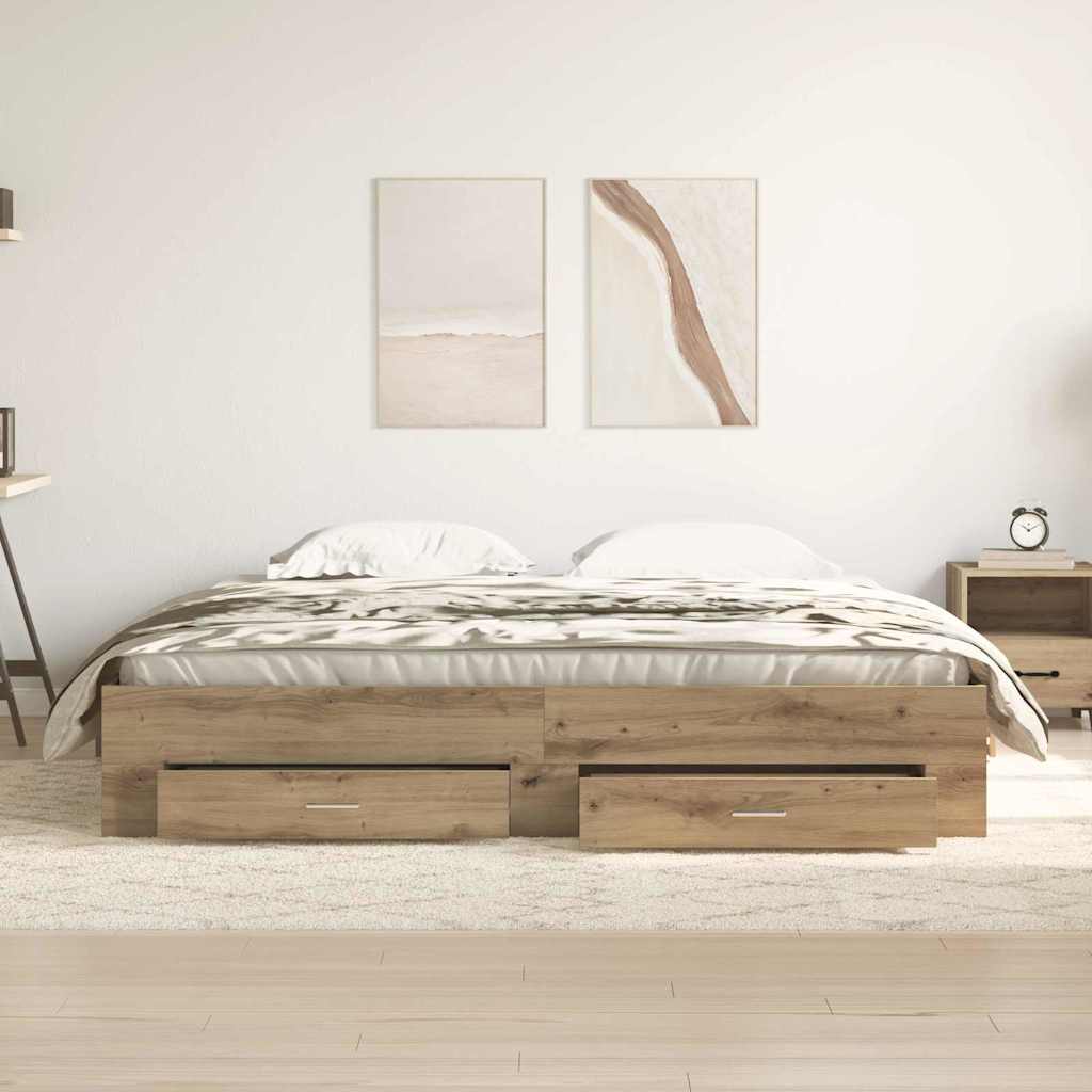 Bed Frame with Drawers Artisan oak 180 x 200 cm Engineered wood