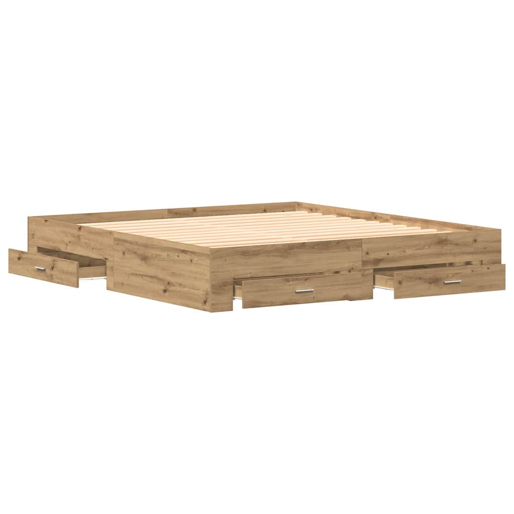 Bed Frame with Drawers Artisan oak 180 x 200 cm Engineered wood