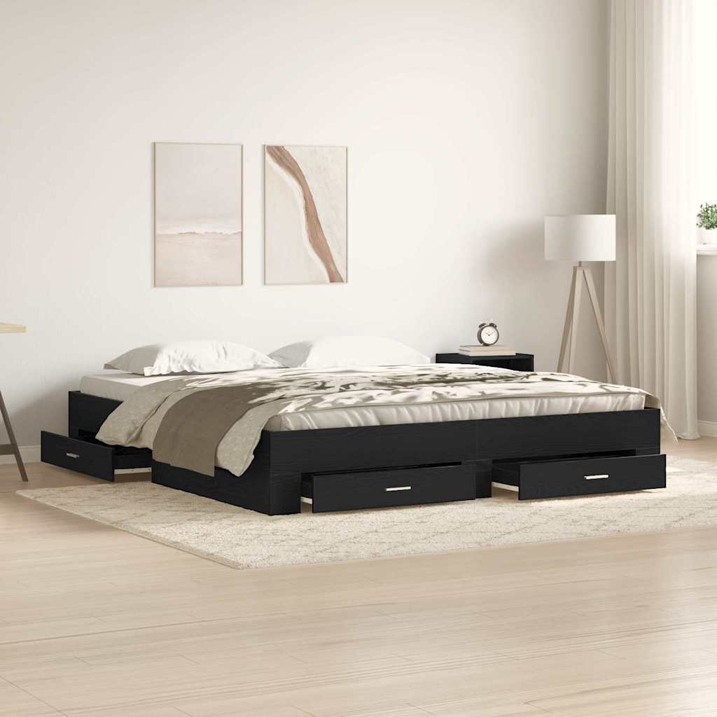 Bed Frame with Drawers Black oak 180 x 200 cm Engineered wood