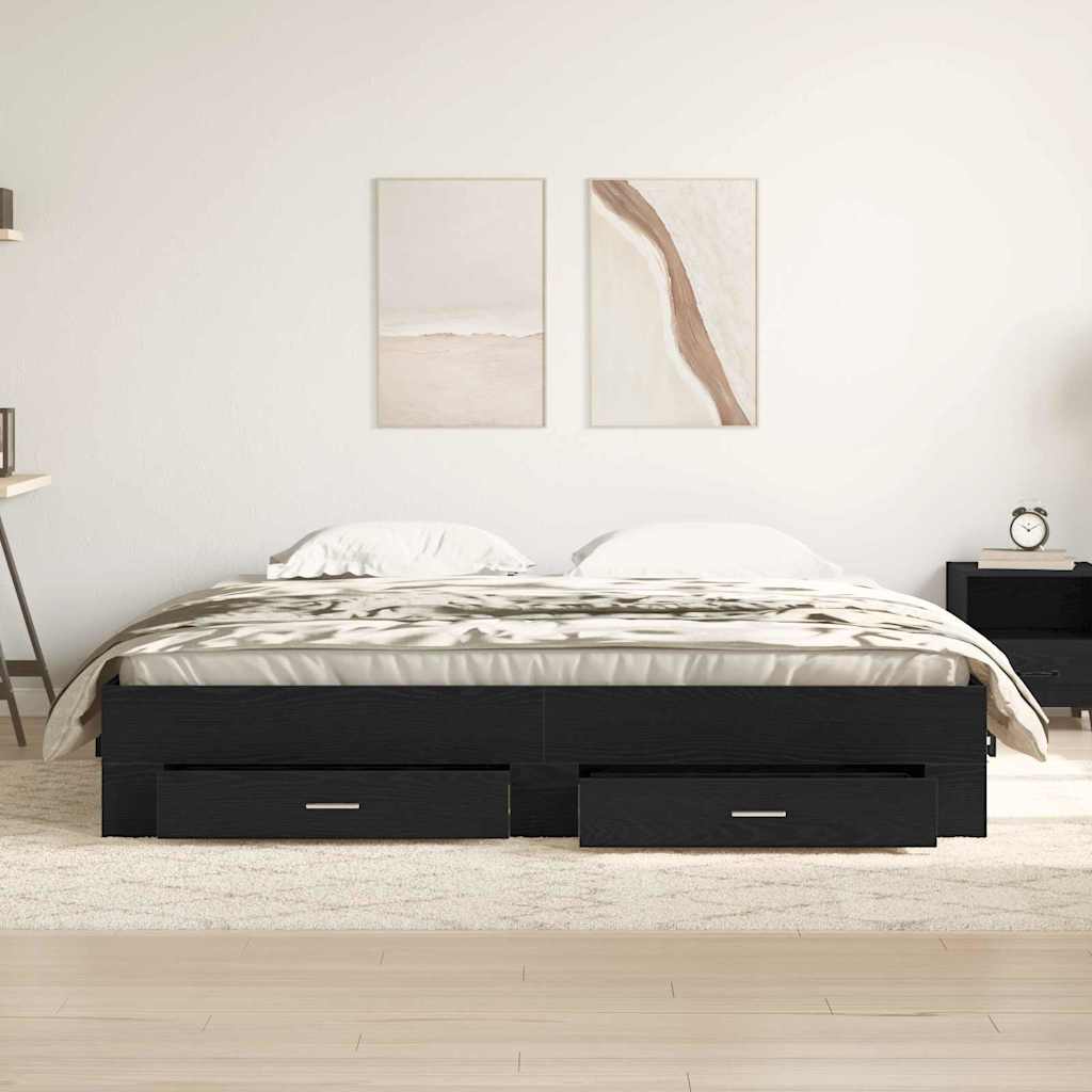Bed Frame with Drawers Black oak 180 x 200 cm Engineered wood