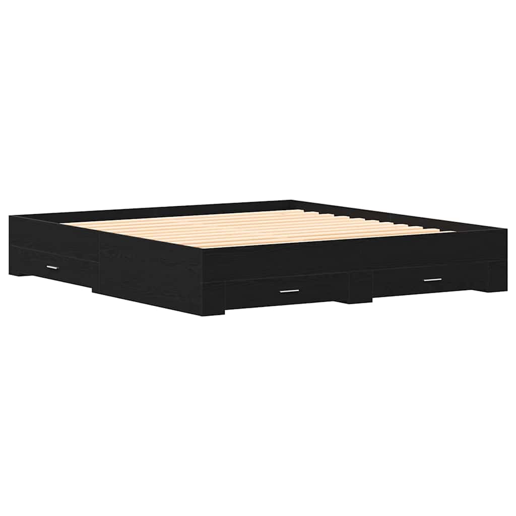 Bed Frame with Drawers Black oak 180 x 200 cm Engineered wood