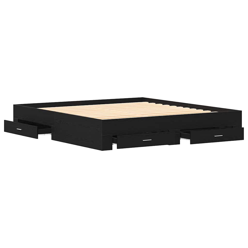 Bed Frame with Drawers Black oak 180 x 200 cm Engineered wood