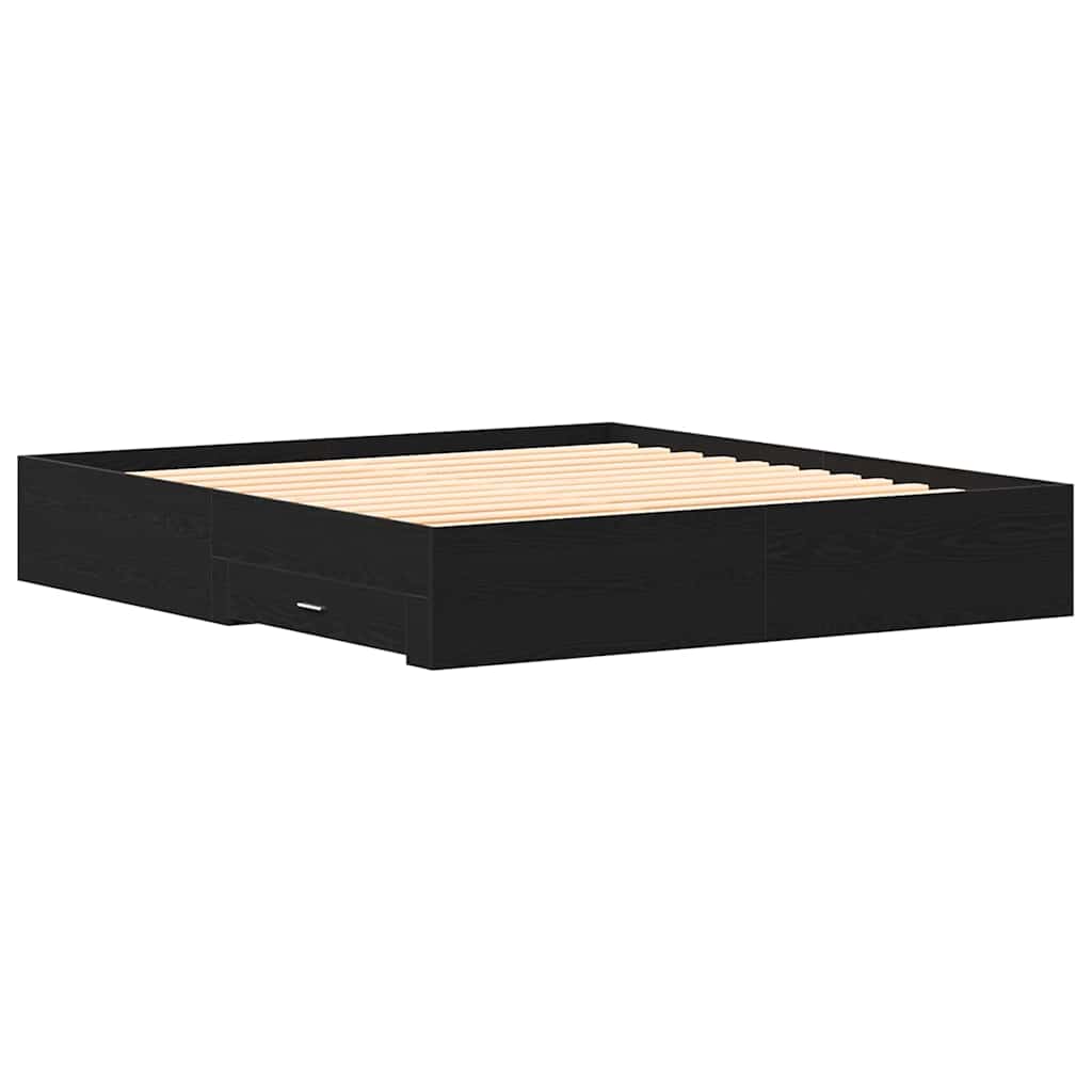 Bed Frame with Drawers Black oak 180 x 200 cm Engineered wood
