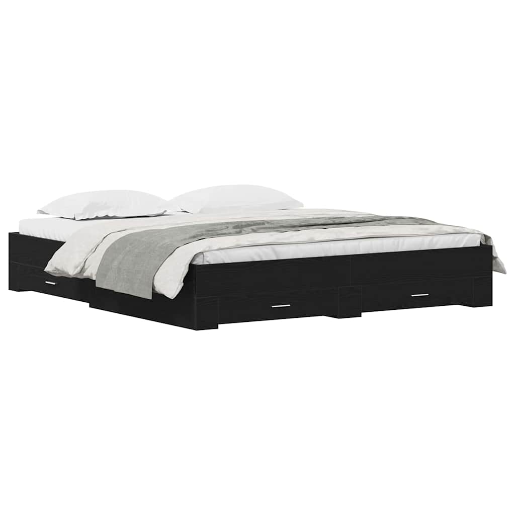 Bed Frame with Drawers Black oak 180 x 200 cm Engineered wood
