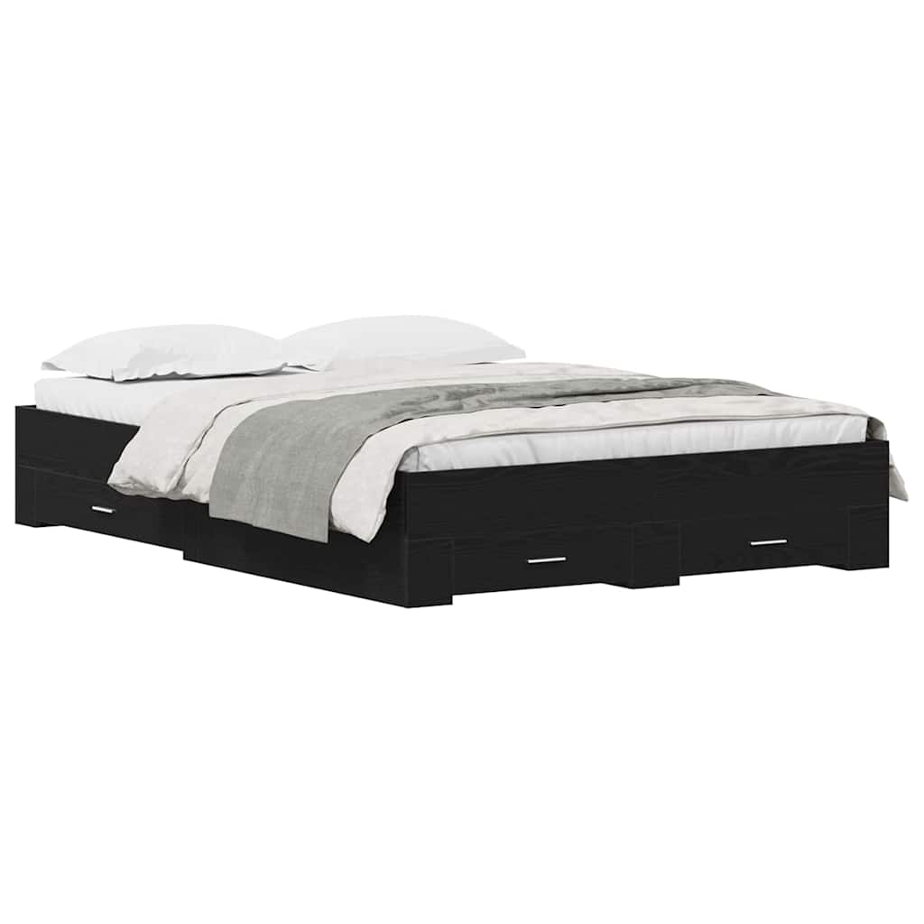 Bed Frame with Drawers Black oak 160 x 200 cm Engineered wood