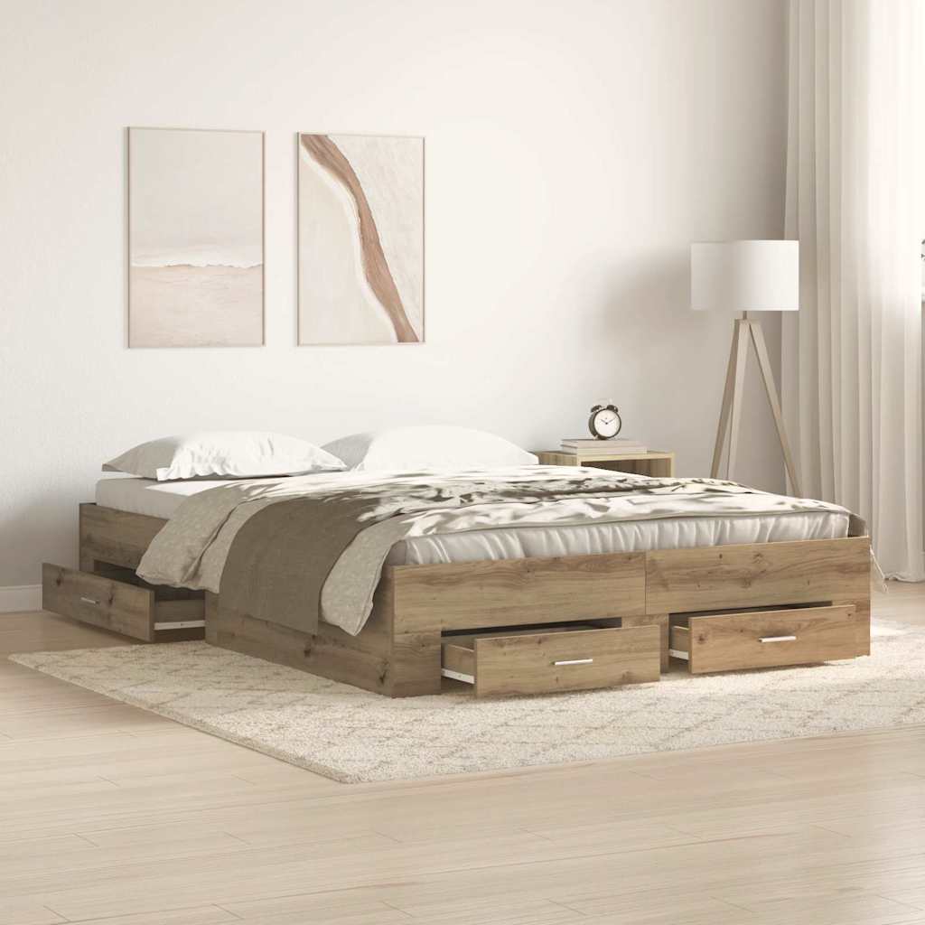 Bed Frame with Drawers Artisan oak 140 x 200 cm Engineered wood