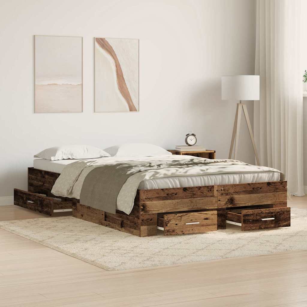 Bed Frame with Drawers Old wood 120 x 200 cm Engineered wood