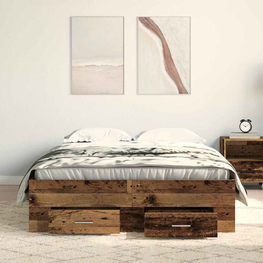 Bed Frame with Drawers Old wood 120 x 200 cm Engineered wood