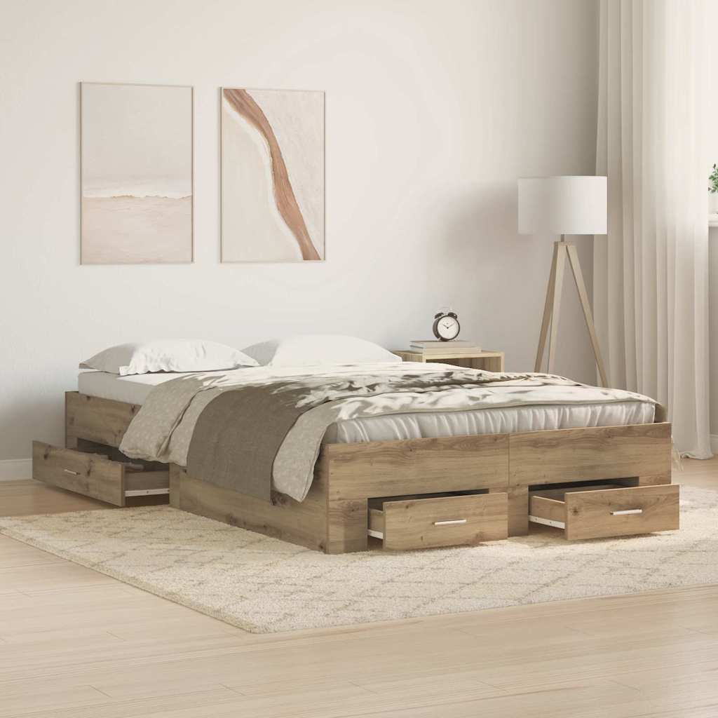 Bed Frame with Drawers Artisan oak 120 x 200 cm Engineered wood