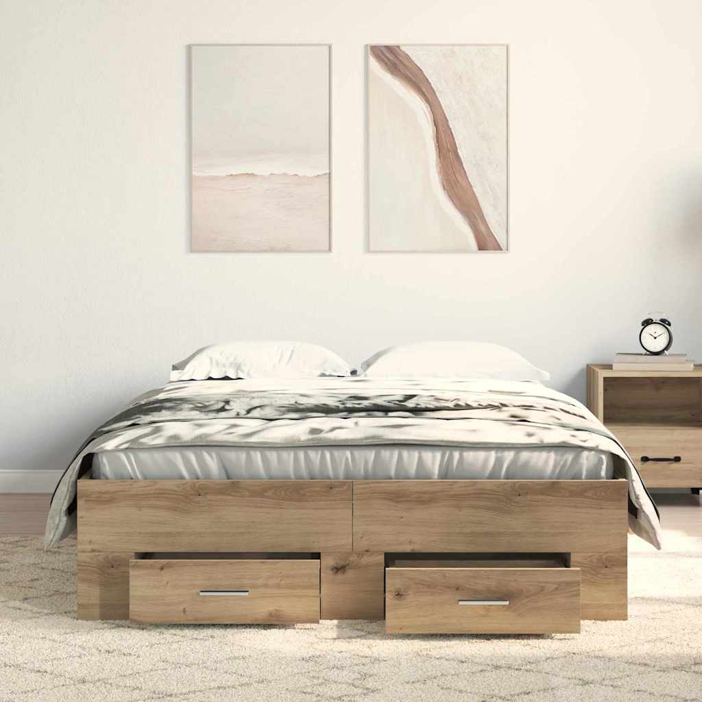 Bed Frame with Drawers Artisan oak 120 x 200 cm Engineered wood
