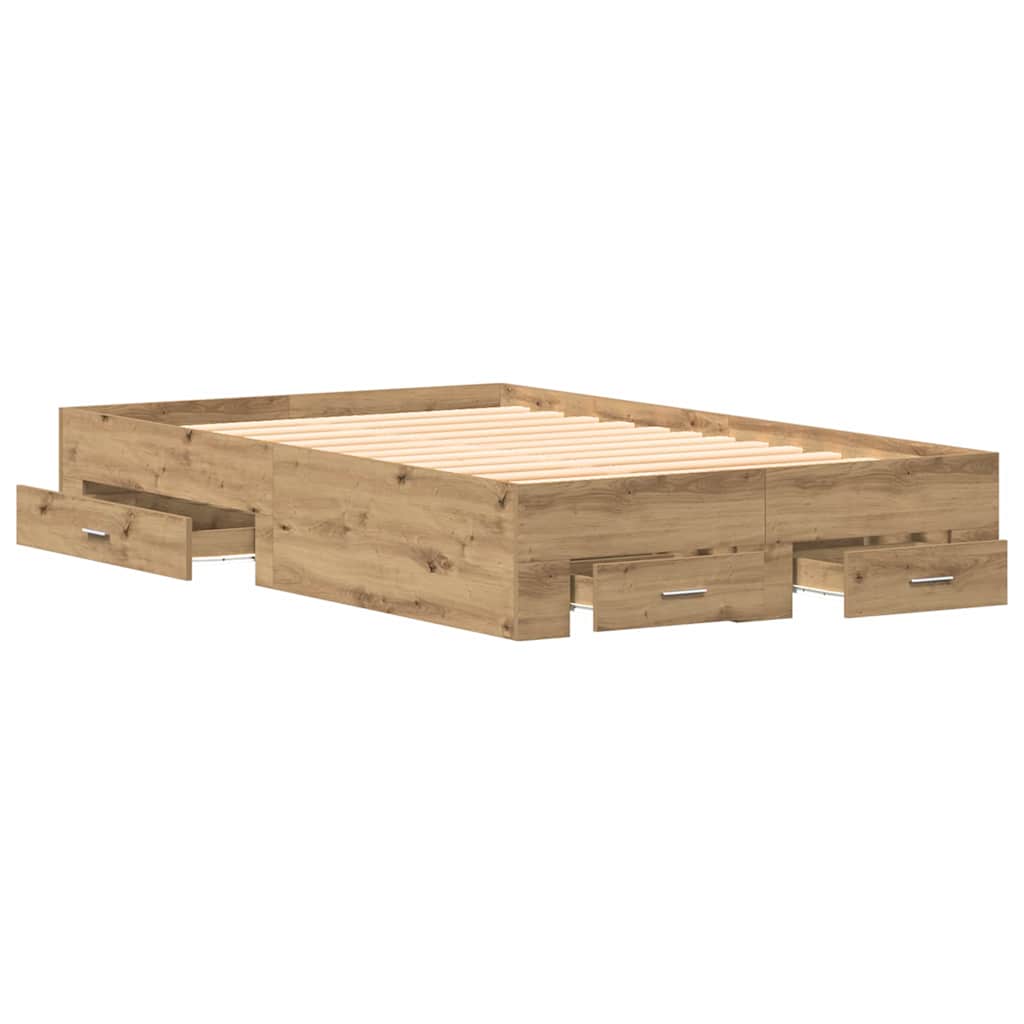 Bed Frame with Drawers Artisan oak 120 x 200 cm Engineered wood